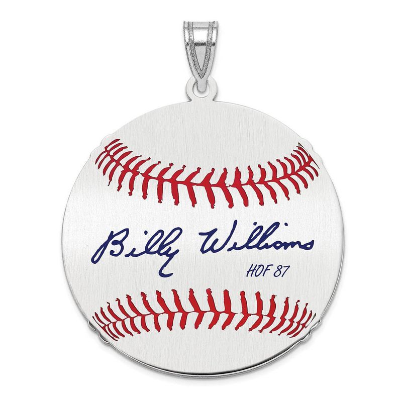 Sterling Silver Billy Williams Signature Lg Enamel Baseball Pendant